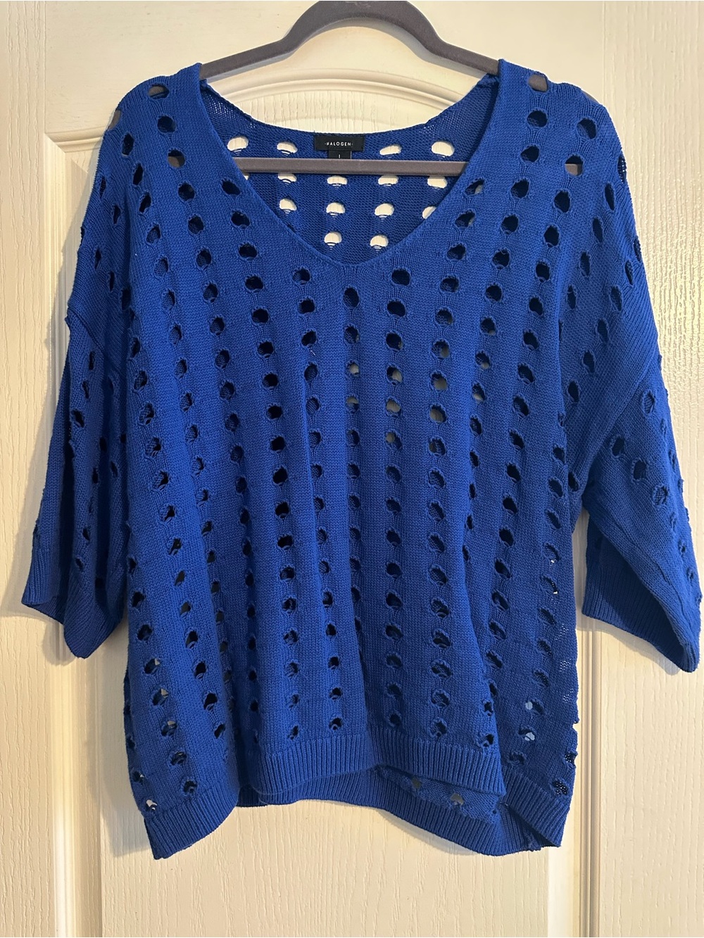 Halogen Royal Blue Open-Knit V-Neck Sweater
